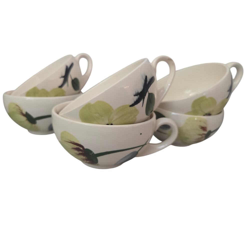 Lot 6 Vtg Blue Ridge Coffee Tea Cups Yellow Flowers Cottage Core Prairie